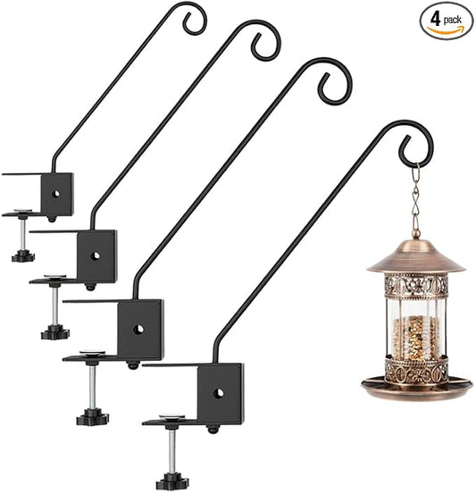 4 Pack Heavy Duty Deck Hook, 17 Inch Railing Hook, 360 Degree Swivel Plant Hanger, Solid Metal Deck Hangers for Hanging Bird Feeders, Wind Chimes, Lanterns and Flower Pots, Black