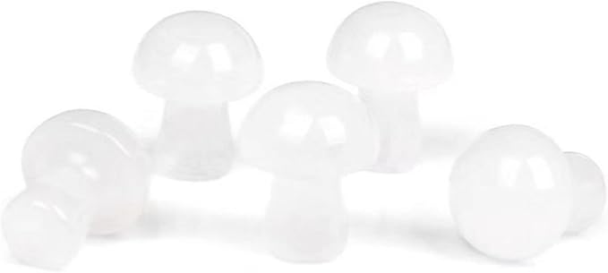 15PCS White Quartz Natural Stones Mushroom Sculpture Decor Crystal for Home Crafts Flower Pot Gemstone Mini Mushroom Hand Making Yard Decoration