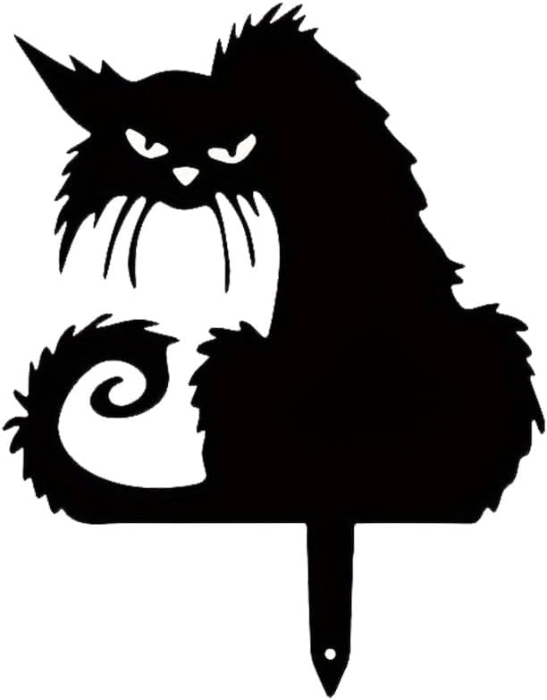 Metal Cat Garden Decor,Black Cat Silhouette Yard Lawn Outdoor Decorations,Weather Resistance Steel Cat Decor for Cat Lovers (A)