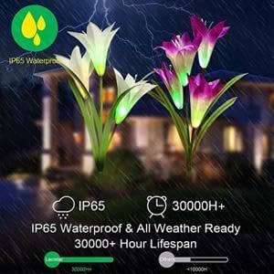 ANGMLN 4 Pack Solar Flower Lights,16 Bigger Head Solar Lily Flowers, 7 Color Changing Pathway Lights for Garden Patio Yard Outdoor Garden Stake Decoration (Purple2&White1&Pink1)