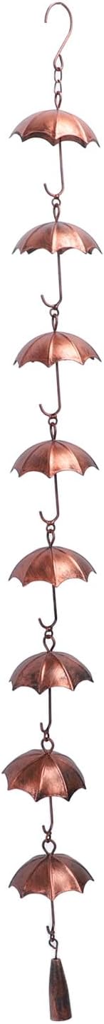 Akozon 39.4in Deco Umbrella Rain Chain 8 Cups Metal Rain Chain Bell for Home, Garden, Patio and Outdoor Decor