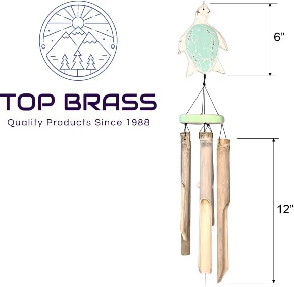Rustic Sea Turtle Bamboo and Wood Windchimes – Outdoor Wind Chime – Distressed Finish – Whitewash & Teal Blue – Natural Beautiful Relaxing Sound