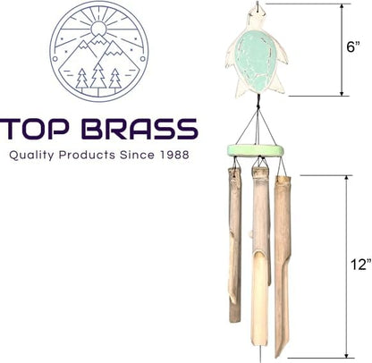 Rustic Sea Turtle Bamboo and Wood Windchimes – Outdoor Wind Chime – Distressed Finish – Whitewash & Teal Blue – Natural Beautiful Relaxing Sound