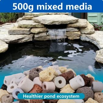 Adnee 17 Pcs Pond Waterfall Spillway Filter Media, 8 Inch Waterfall Box Filter Pad with Bracket and Ceramic Rings, Reusable Pond Filter Replacement Mat to Maintain Water Quality, No Spillway Included