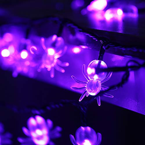 2Pack 20 LED Purple Spider String Lights - 13Ft Battery Powered Timer