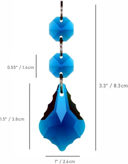20pcs Crystal Maple Leaf Chandelier Prism Replacement Pendant Connected Glass Octagon Beads Chain for Chandelier Christmas Decoration 38mm (Peacock Blue)