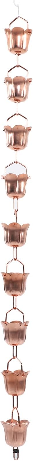 Fabater Rain Chain, 9 Cups 39.37in Easy Installation Customizable Length Copper, Decorative Rain Chain, Gutter Water Diverter with Anchors for Outdoor Garden Yard Decor