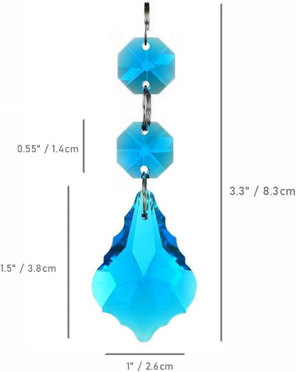 20pcs Chandelier Crystals Maple Leaf Prism Pendant Parts Connected Glass Octagon Beads Chain for Chandelier Decoration 38mm (Indicolite)