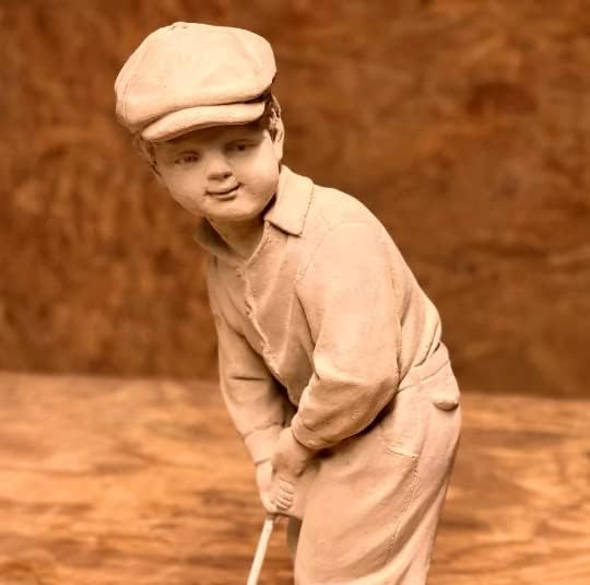 Male Golfer Concrete Statue Boy Playing Golf Figurine Outdoor Solid Rock Figure