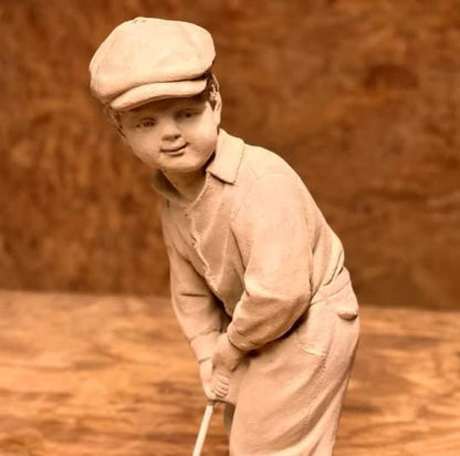 Male Golfer Concrete Statue Boy Playing Golf Figurine Outdoor Solid Rock Figure