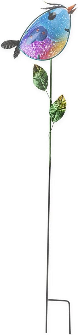 Colorful Metal and Glass Bird Garden Stakes, Blue