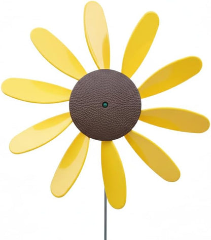 Beloit Plastics 12" Diameter Sunflowers/Daisy (6 Pack),24" Tall Pinwheel and Wind Spinner for Garden, Lawn, or Patio,Flower Vibrations May Irritate Moles - Front or Back Yard Decoration,USA Made