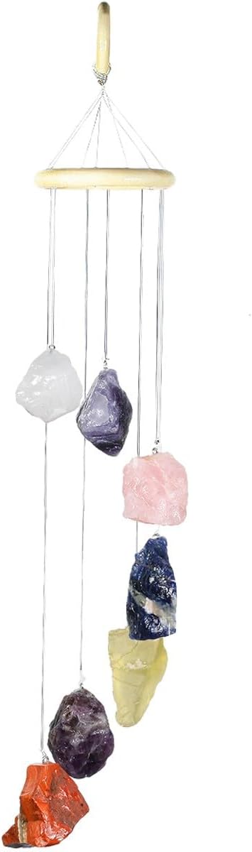 Nupuyai Wind Chimes - Unique Raw Stones Wind Chimes for Indoor Outdoor, Healing Stone Windchime Hanging Ornament for Home Garden, 17.7-21.7'', 7 Chakra Stone