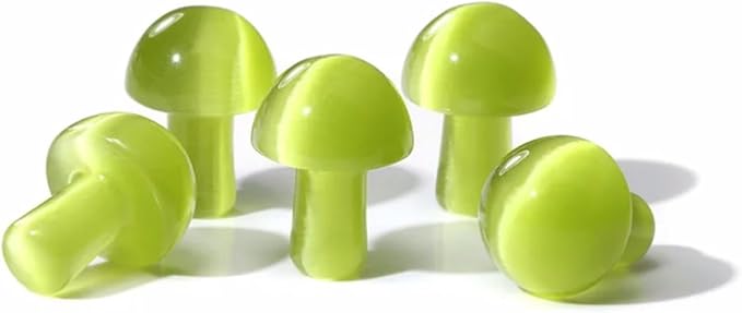 15PCS Garss Green Cat Eye Natural Stones Mushroom Sculpture Decor Crystal for Home Crafts Flower Pot Gemstone Mini Mushroom Hand Making Yard Decoration