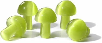 15PCS Garss Green Cat Eye Natural Stones Mushroom Sculpture Decor Crystal for Home Crafts Flower Pot Gemstone Mini Mushroom Hand Making Yard Decoration