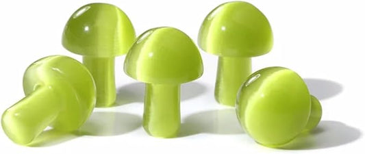 15PCS Garss Green Cat Eye Natural Stones Mushroom Sculpture Decor Crystal for Home Crafts Flower Pot Gemstone Mini Mushroom Hand Making Yard Decoration