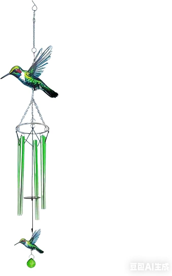 Butterfly Wind Chimes, AVEKI 27.5''H Iron Stained Glass Butterfly Wind Chimes Gifts for Mom Outdoor/Indoor Wind Chimes for Home, Garden, Window, Yard, Patio, Lawn Decoration (Hummingbird-B)