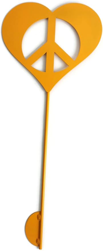 Peace and Heart Staked Signs or Wall Art Rustic or Powder Coated Finishes (Peace Heart Small Stake 21", Dark Yellow)