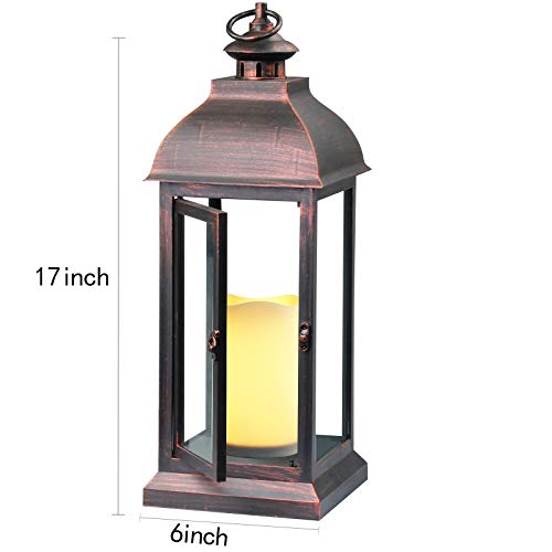 Decorative LED Lantern 15" - Flameless Candle, Bronze Plastic, Timer