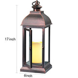 Decorative LED Lantern 15" - Flameless Candle, Bronze Plastic, Timer