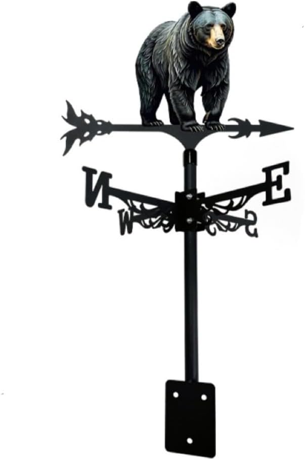 Colorful Rooster Weather Vane Spinner Wind Direction Farm Scene Stake Metal Outdoor Peacock Weathervane Ornament for Garden Yard Decoration (Bear A)