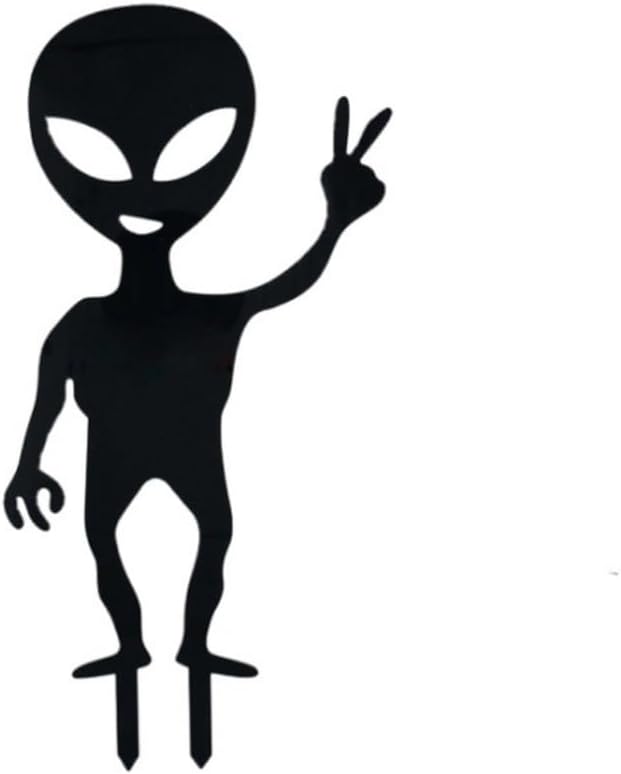 Metal Cute Alien Garden Metal Stakes,Hollow Garden Animal Ant Garden Stake Accessories and Lawn Ornaments Gardening Stakes for Decoration (Alien A)