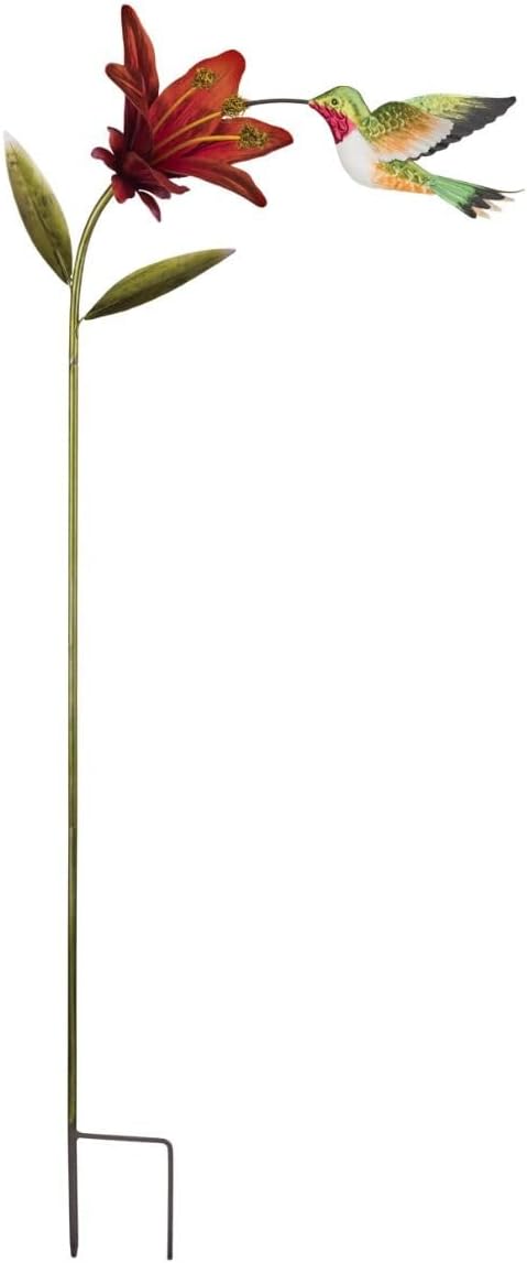Regal Art & Gift Hummingbird Flower Garden Stake - Decorative Handcrafted Metal Sculpture, Elegant Outdoor Art for Patio, Lawn & Garden Décor - Ruby Throated