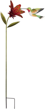Regal Art & Gift Hummingbird Flower Garden Stake - Decorative Handcrafted Metal Sculpture, Elegant Outdoor Art for Patio, Lawn & Garden Décor - Ruby Throated