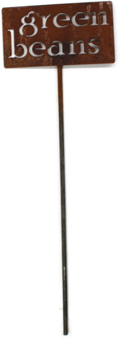 Classic Metal Garden Markers 19 Inches Tall (green beans, Naturally Rusted)