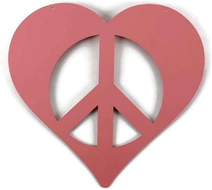 Peace and Heart Staked Signs or Wall Art Rustic or Powder Coated Finishes (Medium Peace Heart Hanger 12", Pink)