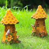 Fairy Garden Statues,Fairy Garden House with Solar Powerd Night Light,Yard Decorations Outdoor Fairy Garden Accessories Decor for Outside (Flower-Mushroom)