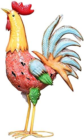 Outdoor Garden Animal Statues Patio Décor, Garden Decor Statues Wrought Iron Cock Creative Home Decor Accessories Hand-Painted Patio Yard Crafts Animal Ornaments
