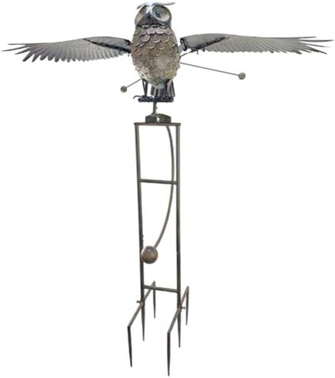 Red Carpet Studios Garden Stake Yard Art Metal and Glass Balance Rocker with 6-Prong Stake, Jumbo 6.5 Feet Tall, Owl