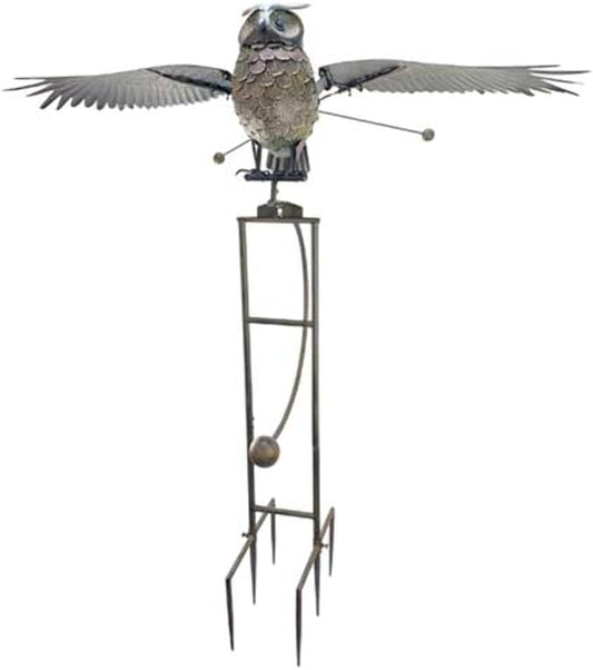 Red Carpet Studios Garden Stake Yard Art Metal and Glass Balance Rocker with 6-Prong Stake, Jumbo 6.5 Feet Tall, Owl