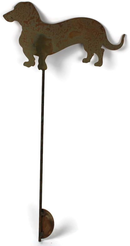 Pets and Farm Animals Metal Garden Landscape Stake (11.5" Wide Wiener Dog on Stake, Naturally Rusted)