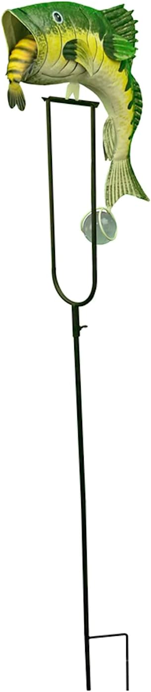 Red Carpet Studios Garden Art Heavy-Duty Outdoor Wind Sculpture Balancing Rocker Decorative Garden Stake, 50" Tall, Jumping Bass