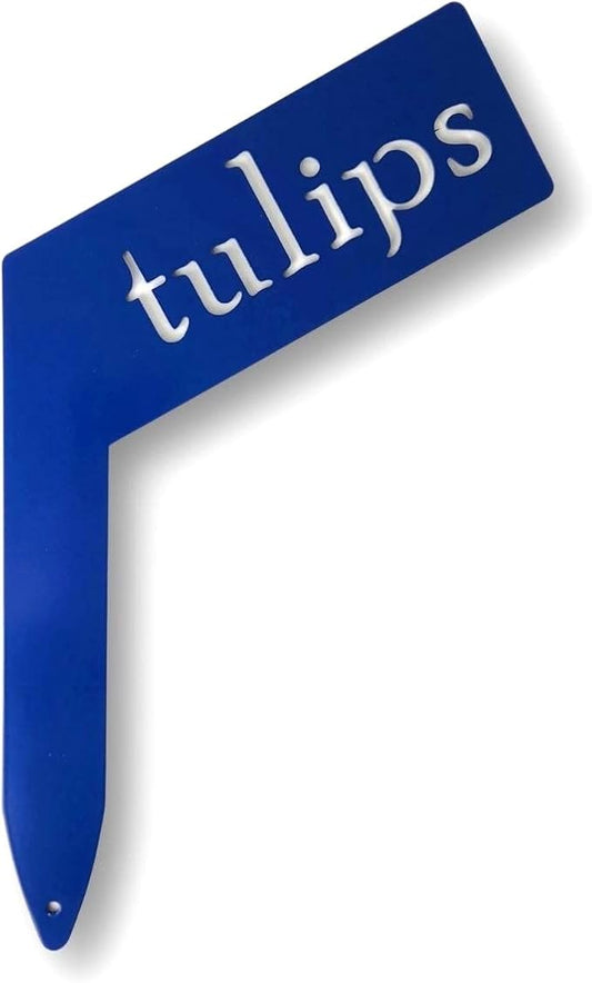 Planter Size Small Metal Garden Plant Vegetable Flower or Herb Markers 13.5 Inches Tall (tulips, Blue)