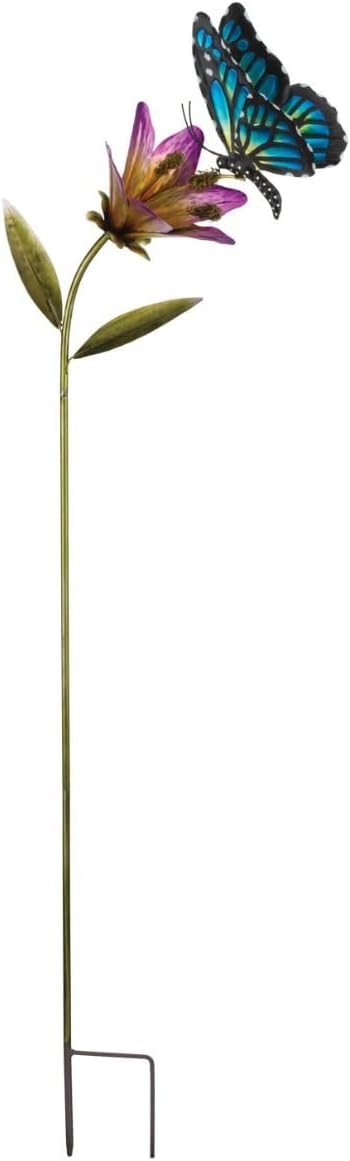 Regal Art & Gift Butterfly Flower Metal Garden Stake - Decorative Handcrafted Outdoor Metal Sculpture for Lawn, Patio & Garden Décor - Blue