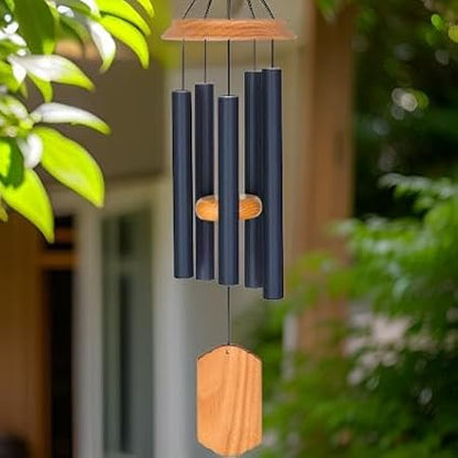 Carson 21" Wood and Navy Chimes - Classic Windchime - Wood Windchime for Outdoor Decor - Garden Patio Porch