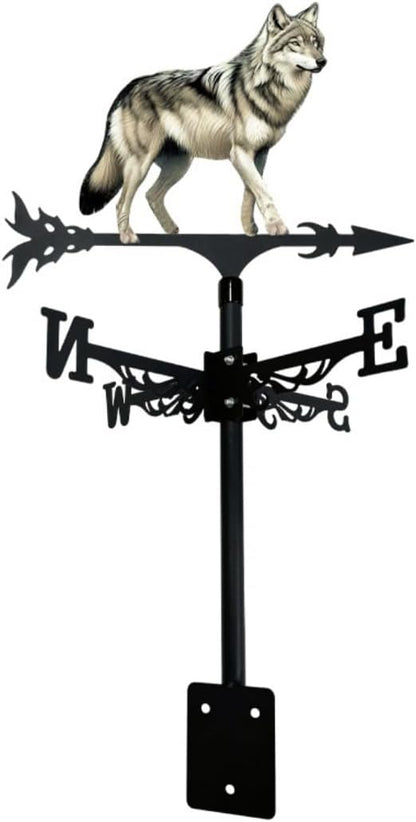 Colorful Wild Wolf Weather Vane Metal Craft Rooftop Weathervane Iron Wind Direction Indicator Garden Statue Yard Decor Lawn Ornament (A)