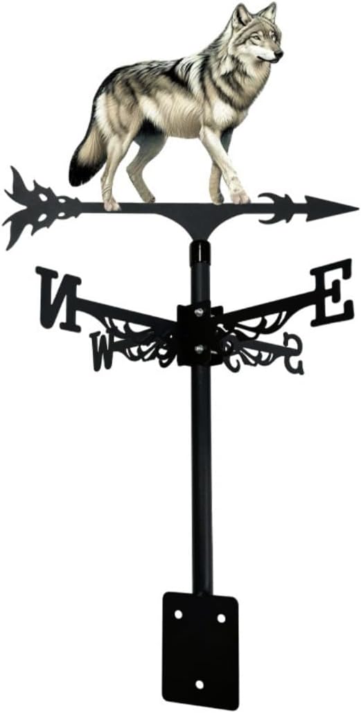 Colorful Wild Wolf Weather Vane Metal Craft Rooftop Weathervane Iron Wind Direction Indicator Garden Statue Yard Decor Lawn Ornament (A)
