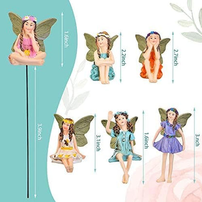Blulu 6 Pieces Garden Miniature Fairies Accessories Fairy Garden Decor with Stick Mini Figurines Accessories Ornaments for Outdoor Indoor Yard Lawn Decoration
