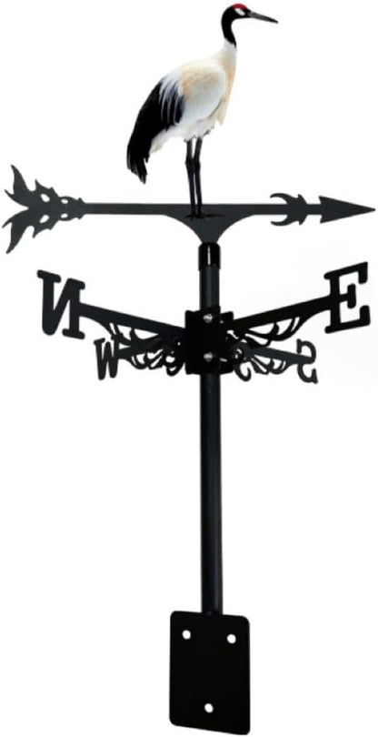 Colorful Rooster Weather Vane Spinner Wind Direction Farm Scene Stake Metal Outdoor Peacock Weathervane Ornament for Garden Yard Decoration (Red-Crowned Crane A)