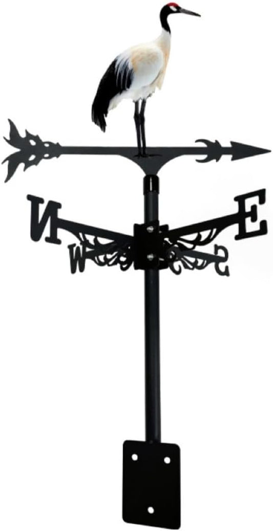 Colorful Rooster Weather Vane Spinner Wind Direction Farm Scene Stake Metal Outdoor Peacock Weathervane Ornament for Garden Yard Decoration (Red-Crowned Crane A)