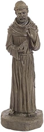 St Francis on Rock Base Stone Statue 25in Tall Sculpture Slate Color