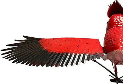 Esschert Staked Metal Giant Flying Cardinal Rocker – 84” H Outdoor Balancing Bird Sculpture – Red & Black Metal Yard Decor with Moving Wings – Steel Garden Ornament & Decorative Lawn Sculpture