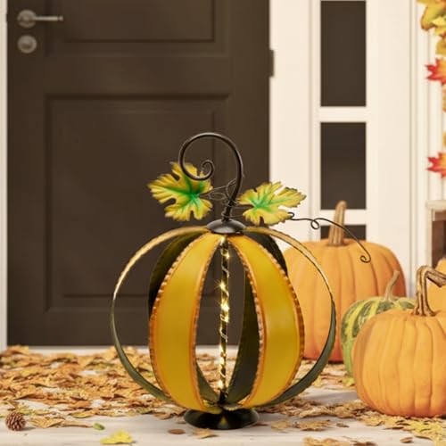 Large Orange Pumpkins with Light - Metal Fall Decor (Pack of 2)