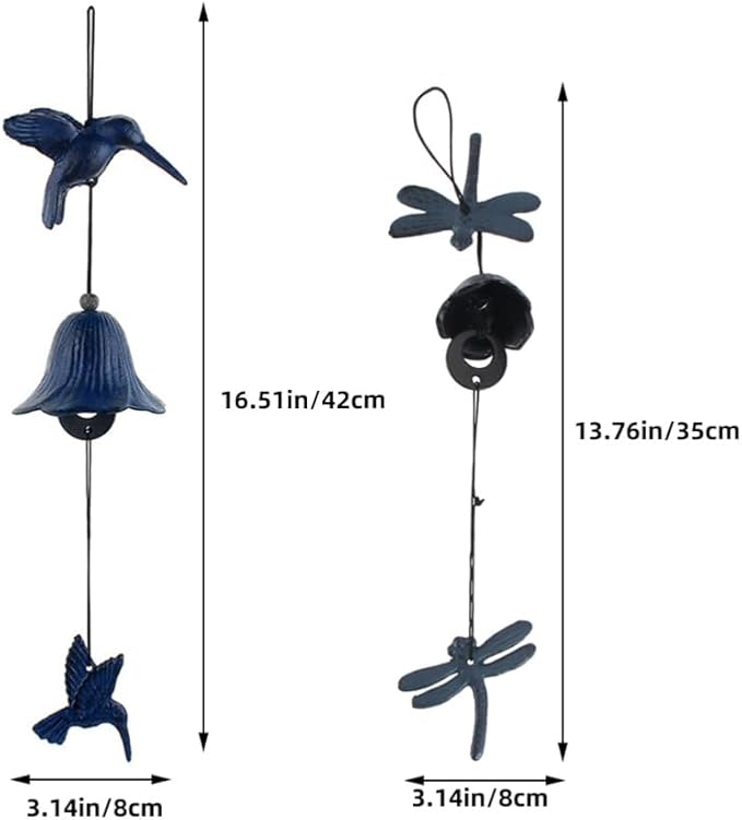 Milisten 2pcs Vintage Iron Wind Chime Japanese Hanging Decor for and Patio Design Unique Hummingbird and Dragonfly Shapes Elegant Outdoor Ornament