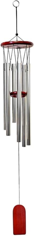 Wind Chimes - Wood and Silver Metal Windchimes - 37" Long - Wooden Wind Catcher for Home & Garden - Ideal for Porch and Garden