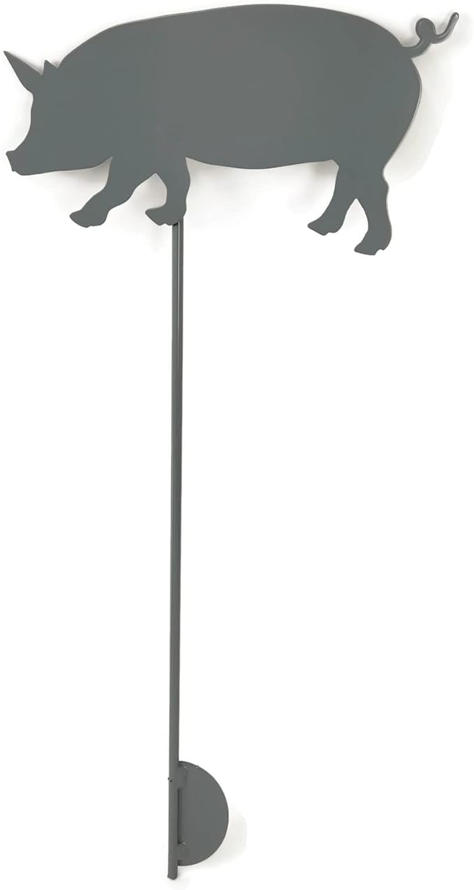 Pets and Farm Animals Metal Garden Landscape Stake (9" Wide Pig on Stake, Gray)